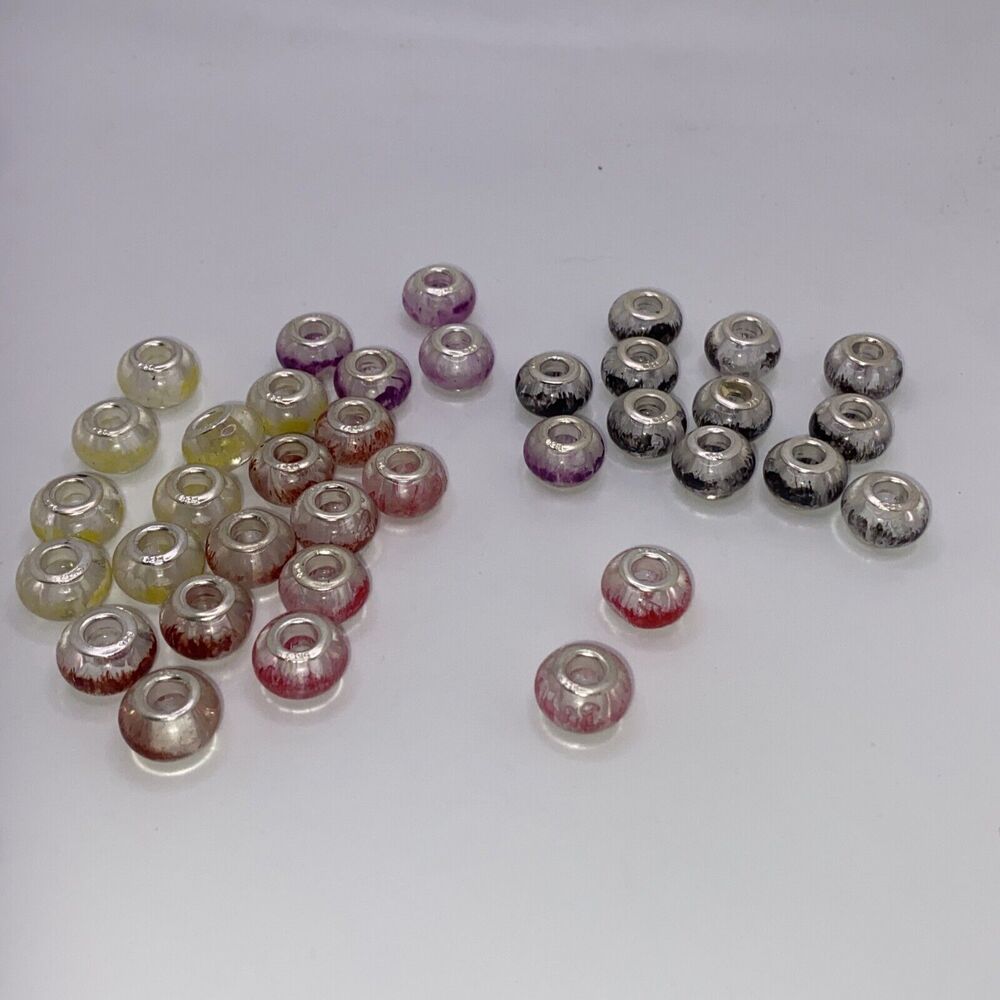 925 Silver Vintage Murano Style Bead Charm 1/2” Lot Clear Black Red Purple